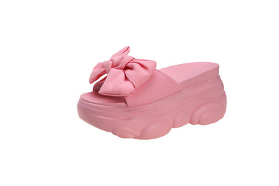 Дамски чехли с панделка и висока равна подметка