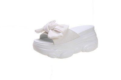 Дамски чехли с панделка и висока равна подметка