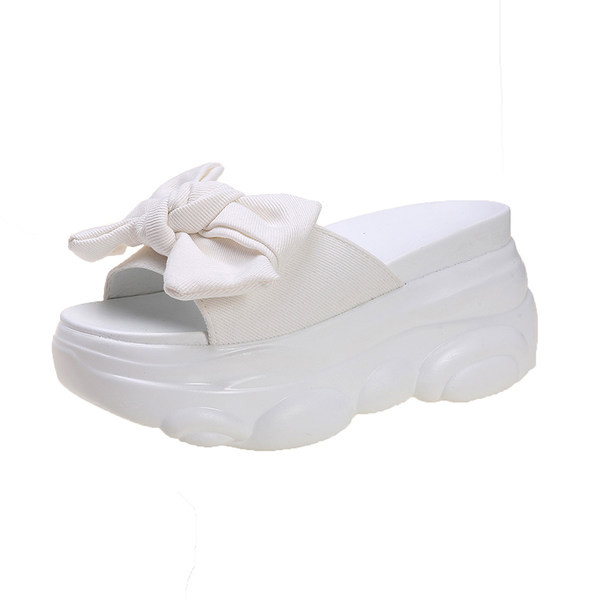 Дамски чехли с панделка и висока равна подметка