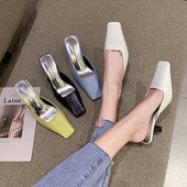 Дамски кожени чехли на ток в няколко цвята