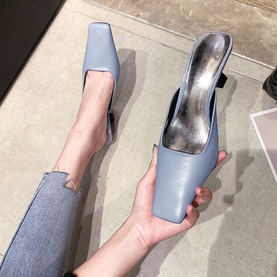 Дамски кожени чехли на ток в няколко цвята