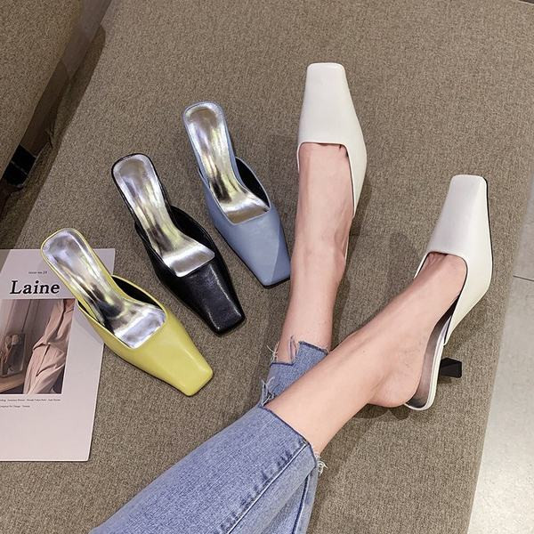 Дамски кожени чехли на ток в няколко цвята