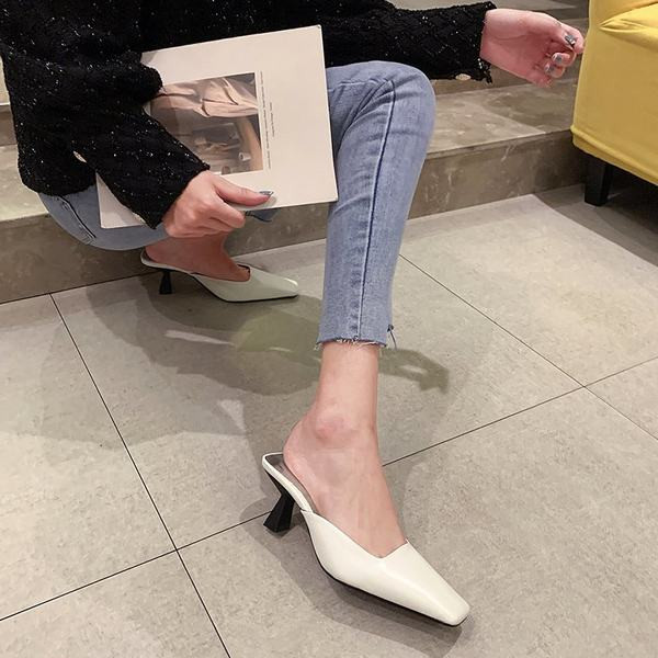 Дамски кожени чехли на ток в няколко цвята