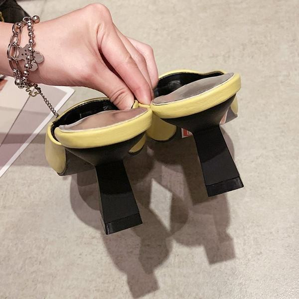 Дамски кожени чехли на ток в няколко цвята