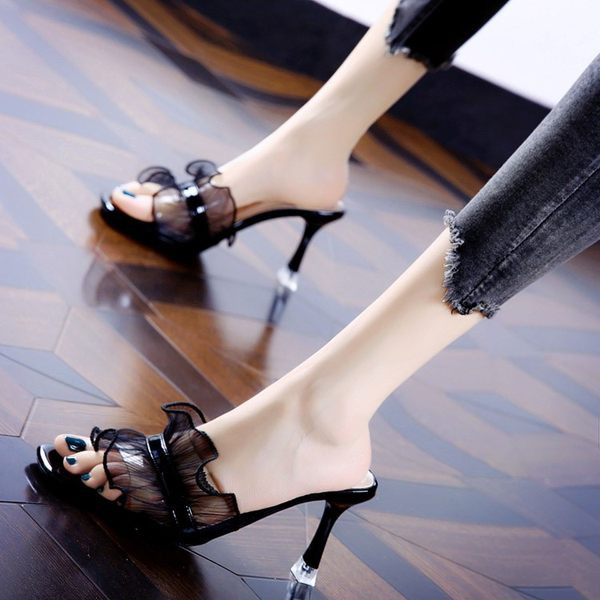 Papuci eleganti de dama cu bucle si toc de 8 cm