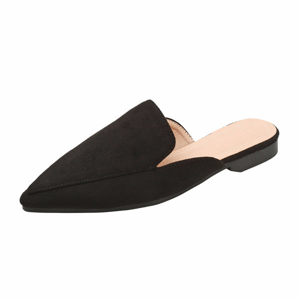 Model ascutit de papuci din piele intoarsa eco cu toc patrat jos