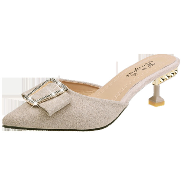 Papuci dama model ascutit cu catarama si toc 6 cm