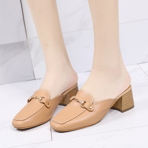 Papuci moderni de dama din imitatie de piele cu catarama metalica