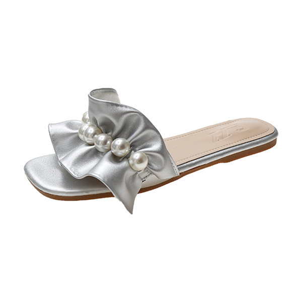 Модерни дамски чехли с къдри и перли