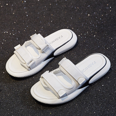 Ежедневни дамски чехли с велкро лепенки и равна подметка