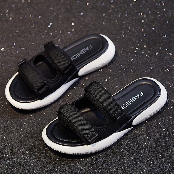 Ежедневни дамски чехли с велкро лепенки и равна подметка