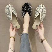 Дамски ежедневни чехли с декорация перли