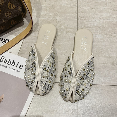 Дамски ежедневни чехли с декорация перли