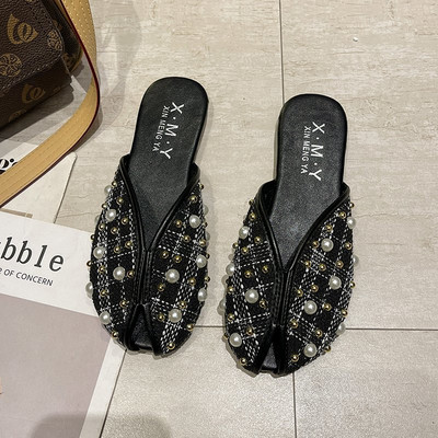 Дамски ежедневни чехли с декорация перли