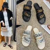 Дамски чехли с надписи в три цвята и надписи