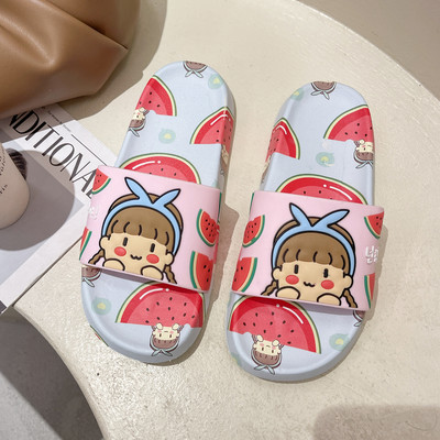 Дамски гумени чехли с цветна апликация и равна подметка