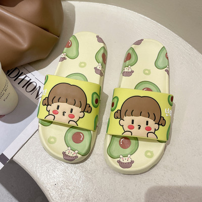 Дамски гумени чехли с цветна апликация и равна подметка