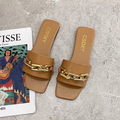 Елегантни дамски чехли от еко кожа с катарама