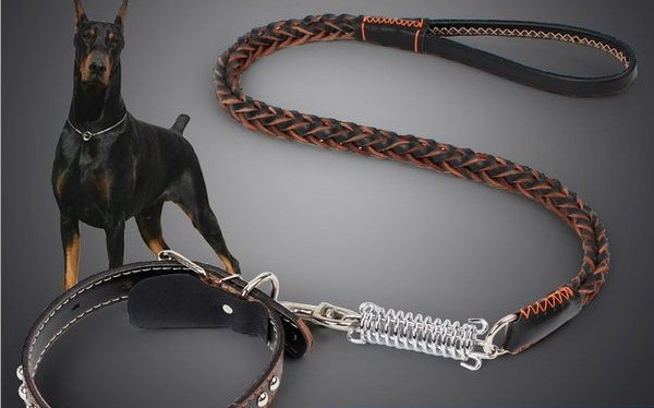 Кучешка кожена каишка в два цвята