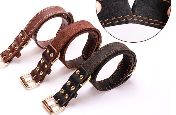 Guler de câine din piele artificială cu carouri metalice