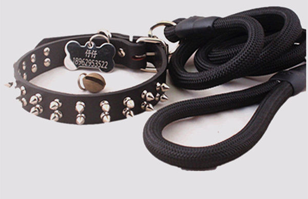 Guler de câine din imitație de piele cu nituri