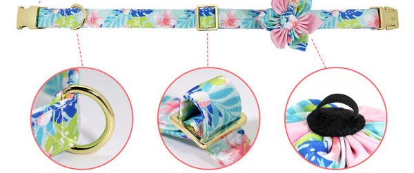 Guler de caine cu model floral si floare