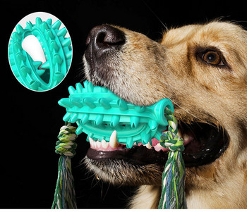 Гумена играчка топка с въже за кучета 