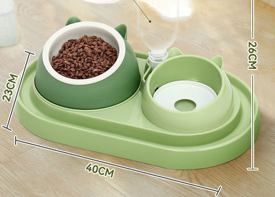 Ταΐστρα σκύλων με δύο μπολ ή ένα και ένα διανομέα νερού