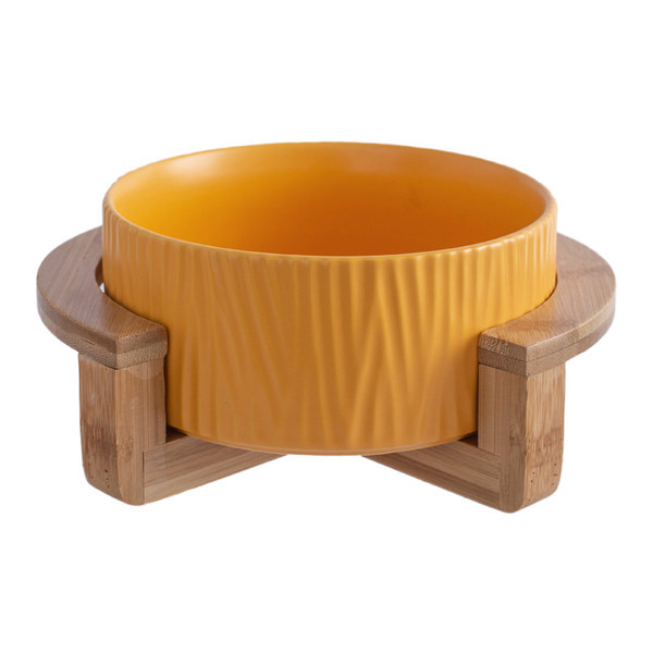 Bol din ceramică cu suport din lemn pentru mâncare pentru câini