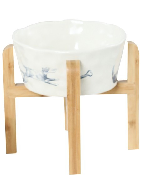 Κεραμικό μπολ τροφής για σκύλους με ξύλινη βάση