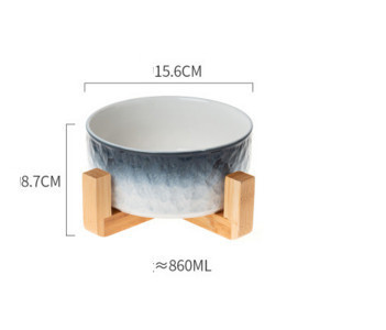 Bol de mâncare din ceramică cu suport din lemn pentru câini