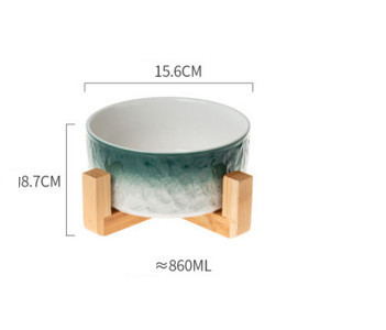 Bol de mâncare din ceramică cu suport din lemn pentru câini