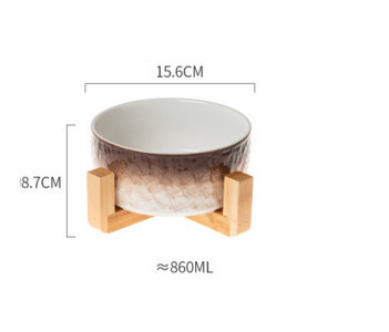 Bol de mâncare din ceramică cu suport din lemn pentru câini