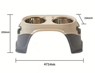 Plastmasas statīvs ar ūdens bļodām un nerūsējošā tērauda suņu barību