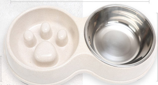 Bol dublu din plastic pentru caini - compartimente pentru apa si hranire lenta