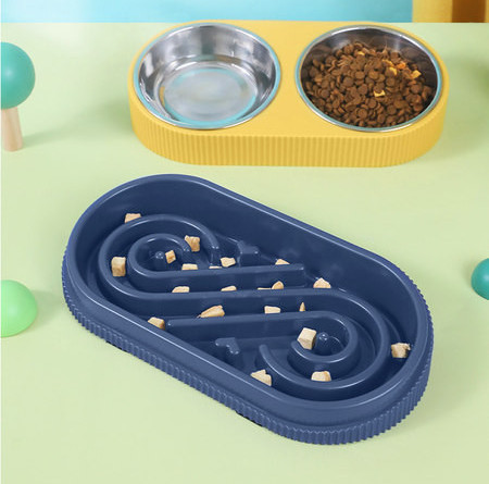 Bol combinat pentru apă și mâncare și compartiment pentru hrănire lentă