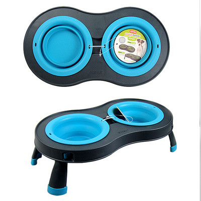 Πτυσσόμενο πλαστικό τραπέζι με δύο θήκες για τροφή για σκύλους