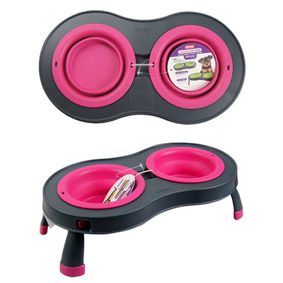 Πτυσσόμενο πλαστικό τραπέζι με δύο θήκες για τροφή για σκύλους