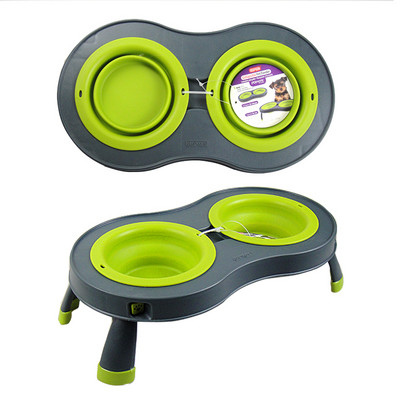 Πτυσσόμενο πλαστικό τραπέζι με δύο θήκες για τροφή για σκύλους