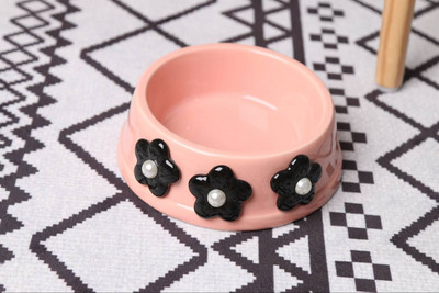 Bol din ceramica pentru caini cu decor floral