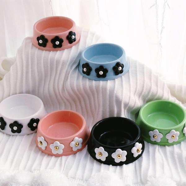 Bol din ceramica pentru caini cu decor floral