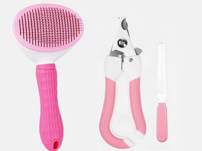 Perie pentru câini cu tăietoare metalice și mâner din plastic