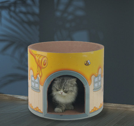 Grebalica za mačke od valovitog papira s prostorom za spavanje