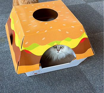 Ξύστρα γάτας από κυματοειδές χαρτί σε σχήμα σπιτιού