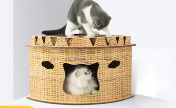 Ξύστρα για γάτες από κυματοειδές χαρτί με θέση για ύπνο