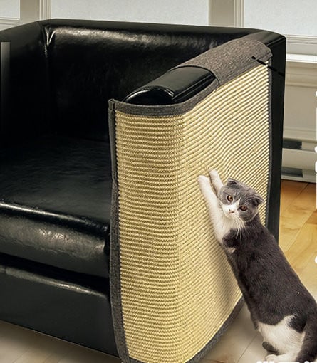 Textile cat scratcher for mounting on furniture