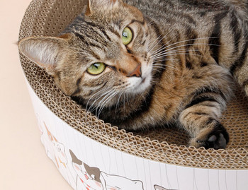 Στρογγυλή ξύστρα για γάτες από κυματοειδές χαρτί και κρεβάτι - 2 σε 1