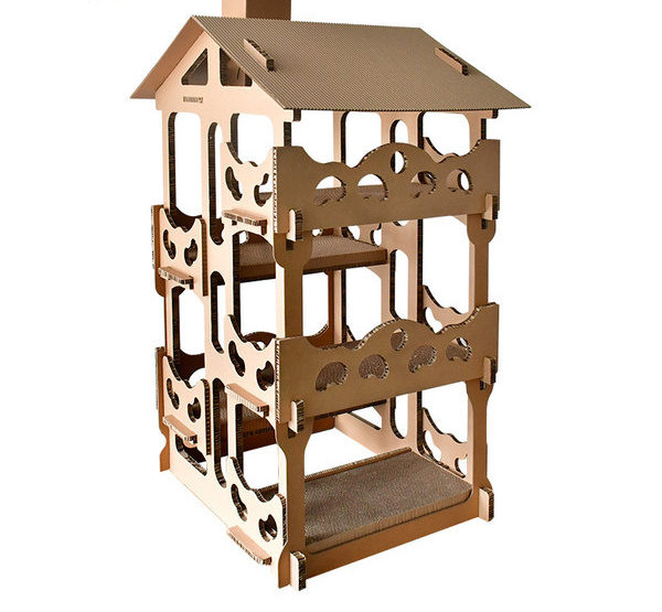 Mâzgălașul de casă a pisicii din hârtie ondulată