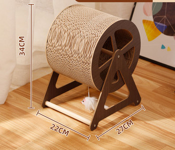 Kassidele mõeldud ümmargune kraabits lainepaberist ja puidust alusel