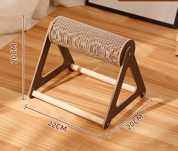 Kassidele mõeldud ümmargune kraabits lainepaberist ja puidust alusel